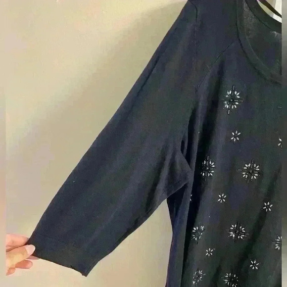 LANE Bryant black beaded 3/4 sleeves crewneck pullover sweater. Sz 22/24 - Picture 3 of 5